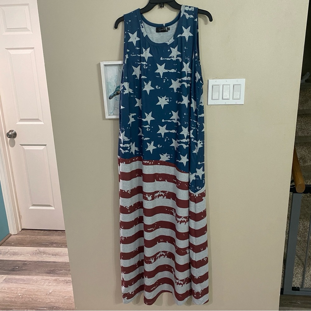 Spade hill Patriotic Star and Stripe Maxi Dress EUC
